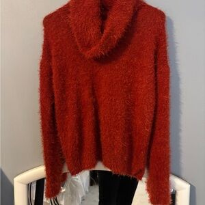 Pink Rose Cozy Red Fuzzy Turtleneck Sweater
